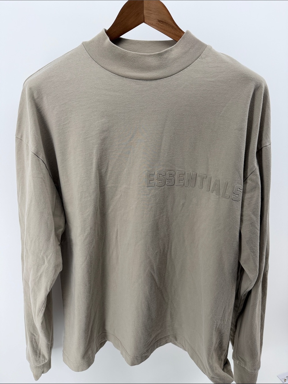 Essentials Men's Long Sleeve Mock Neck Shirt in Taupe